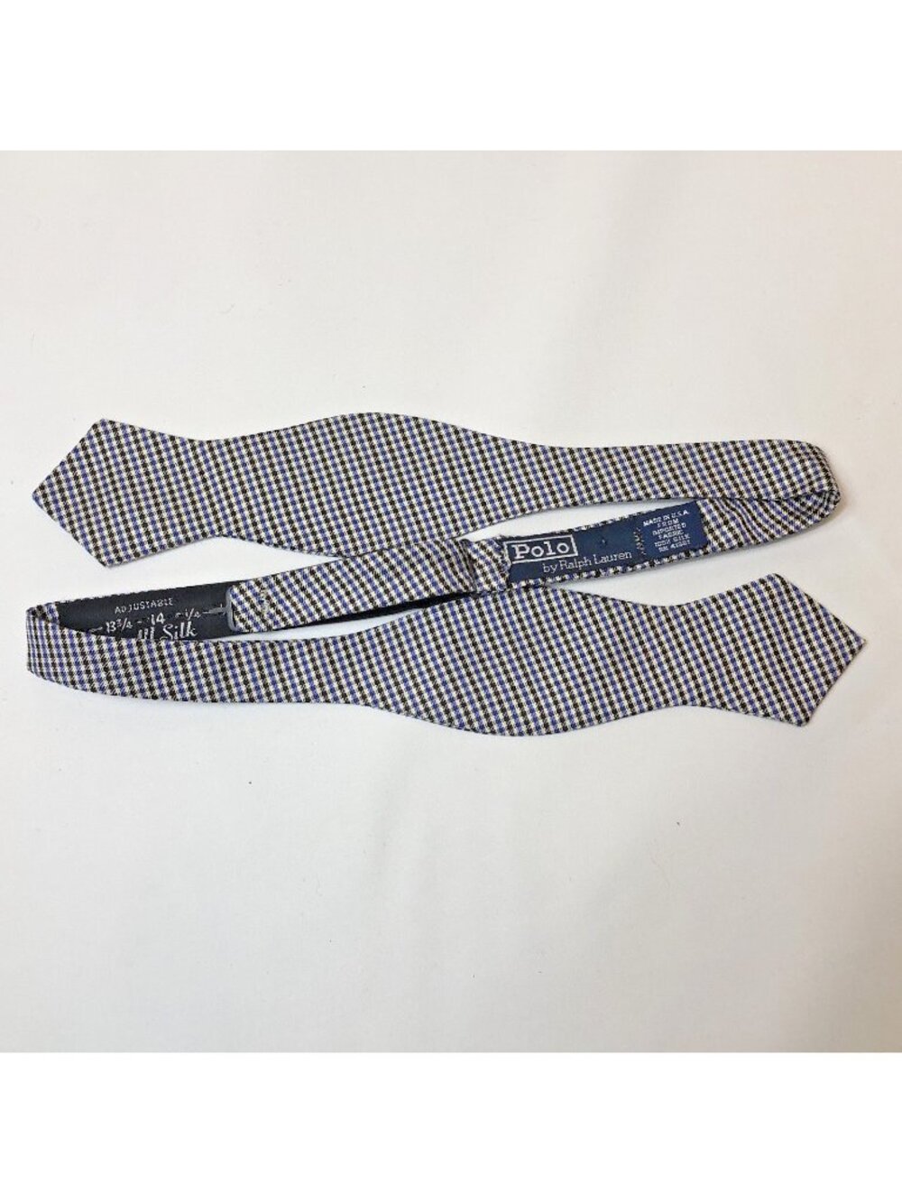 Vintage Polo Ralph Lauren Mini Plaid Bowtie Silk Adjustable Made In USA